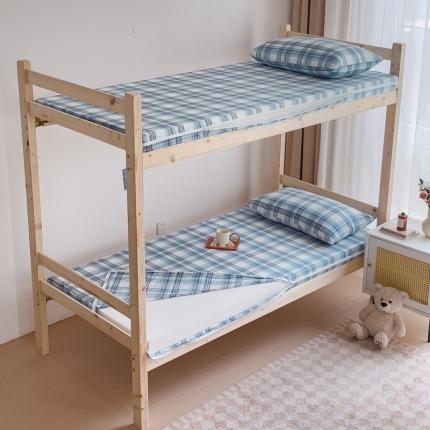 91家纺网 家纺一手货源 找家纺 新款全棉A类纯棉色织水洗棉学生宿舍三件套四件套上下铺拉链款-蓝大格