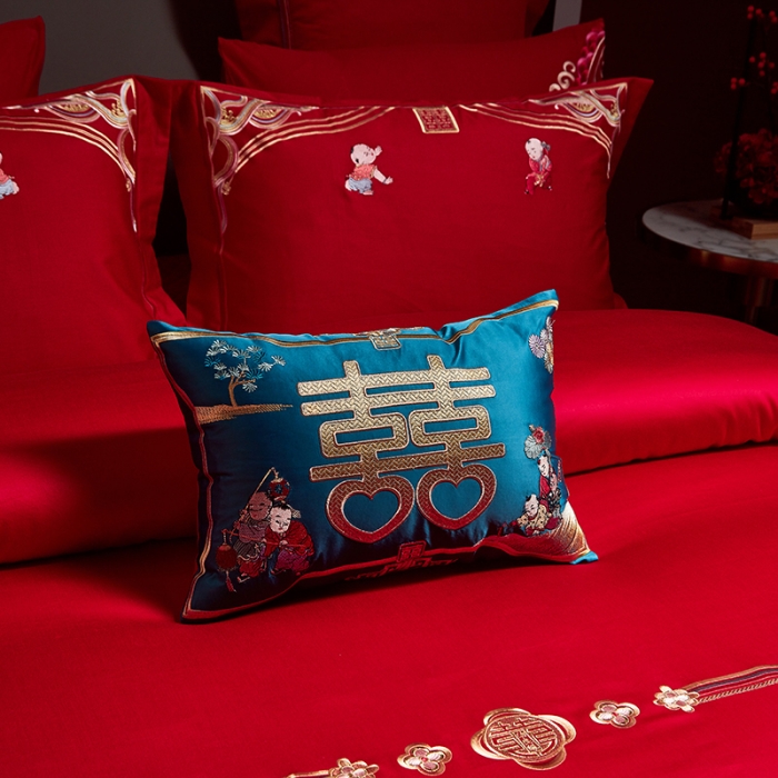 91家纺网 家纺一手货源 找家纺 宏羽纺 2024新款纯棉新中式刺绣婚庆多件套 子孙满堂