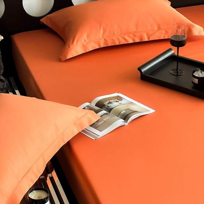 91家纺网 家纺一手货源 找家纺 爱丽丝 2023新款100支新疆全棉长绒棉纯色单品床笠 爱马仕橙