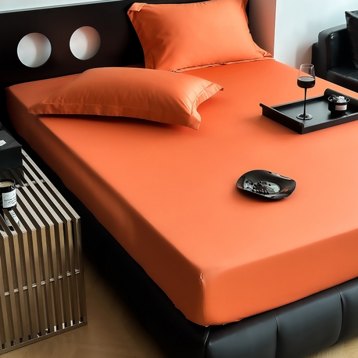 91家纺网 家纺一手货源 找家纺 爱丽丝 2023新款100支新疆全棉长绒棉纯色单品床笠 爱马仕橙