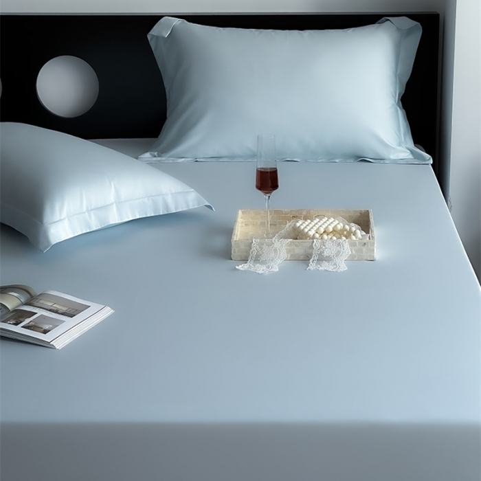 91家纺网 家纺一手货源 找家纺 爱丽丝 2023新款100支新疆全棉长绒棉纯色单品床笠 天蓝