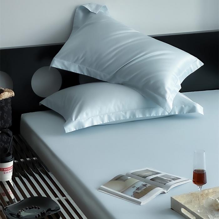 91家纺网 家纺一手货源 找家纺 爱丽丝 2023新款100支新疆全棉长绒棉纯色单品床笠 天蓝