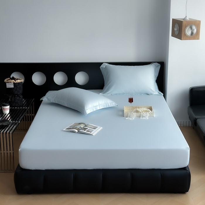 91家纺网 家纺一手货源 找家纺 爱丽丝 2023新款100支新疆全棉长绒棉纯色单品床笠 天蓝