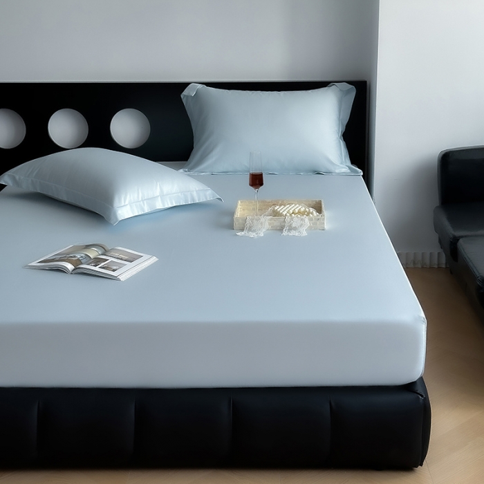 91家纺网 家纺一手货源 找家纺 爱丽丝 2023新款100支新疆全棉长绒棉纯色单品床笠 天蓝