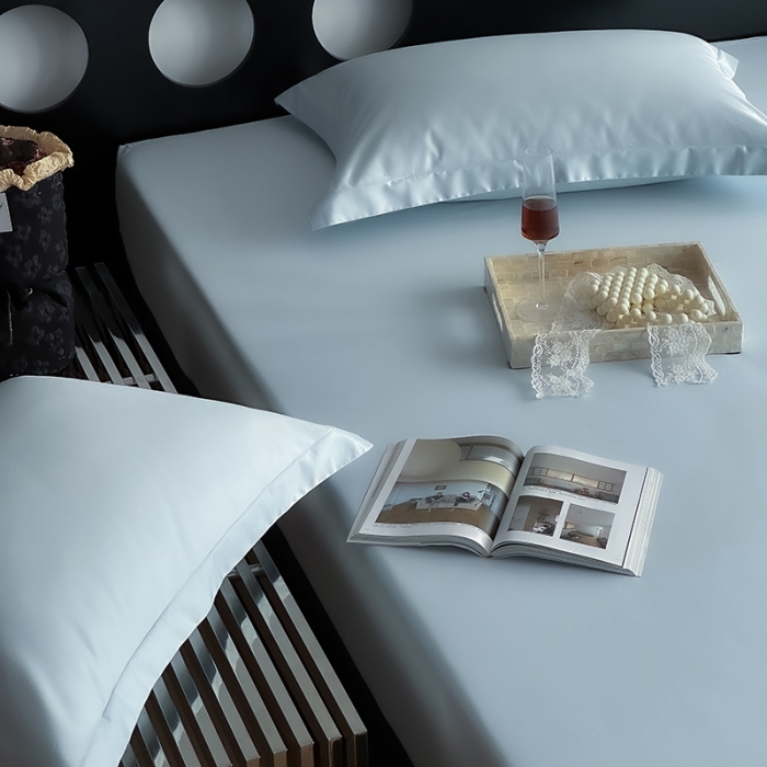 91家纺网 家纺一手货源 找家纺 爱丽丝 2023新款100支新疆全棉长绒棉纯色单品床笠 天蓝