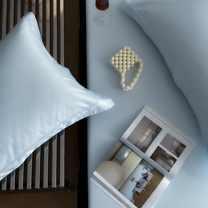 91家纺网 家纺一手货源 找家纺 爱丽丝 2023新款100支新疆全棉长绒棉纯色单品床笠 天蓝