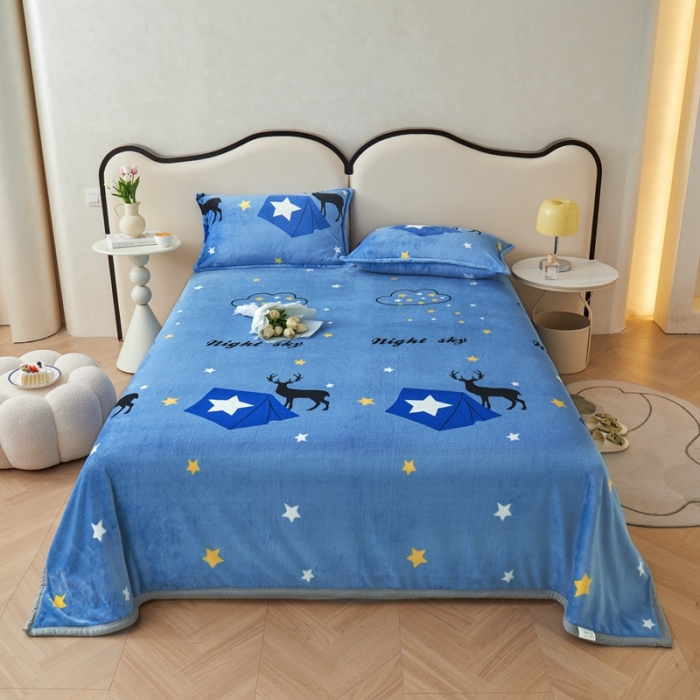 91家纺网 家纺一手货源 找家纺 雅萱 2024新款牛奶绒盖毯子毛毯午睡毯保暖加厚 星辰鹿影