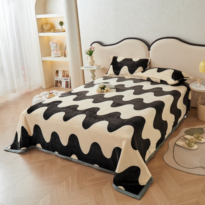 91家纺网 家纺一手货源 找家纺 雅萱 2024新款牛奶绒盖毯子毛毯午睡毯保暖加厚 黑白波波