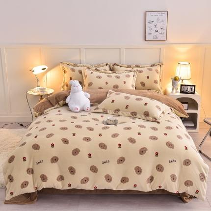 91家纺网 家纺一手货源 找家纺 简一 2024新款牛奶绒四件套 小泰迪