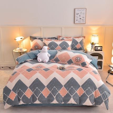 91家纺网 家纺一手货源 找家纺 简一 2024新款牛奶绒四件套 印象派