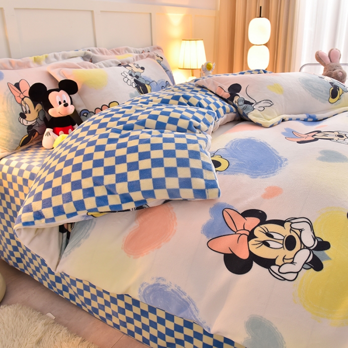 91家纺网 家纺一手货源 找家纺 简一 2024新款牛奶绒四件套 恋爱米妮