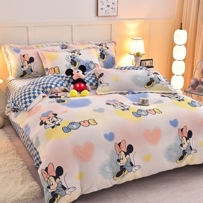 91家纺网 家纺一手货源 找家纺 简一 2024新款牛奶绒四件套 恋爱米妮