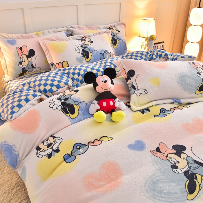 91家纺网 家纺一手货源 找家纺 简一 2024新款牛奶绒四件套 恋爱米妮