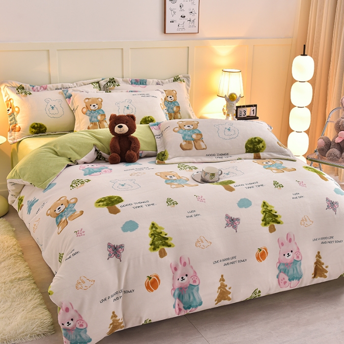 91家纺网 家纺一手货源 找家纺 简一 2024新款牛奶绒四件套 梦幻森林