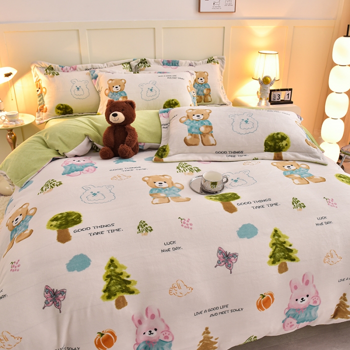 91家纺网 家纺一手货源 找家纺 简一 2024新款牛奶绒四件套 梦幻森林