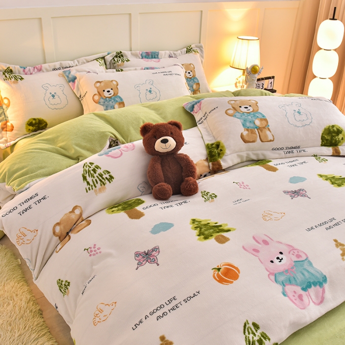 91家纺网 家纺一手货源 找家纺 简一 2024新款牛奶绒四件套 梦幻森林