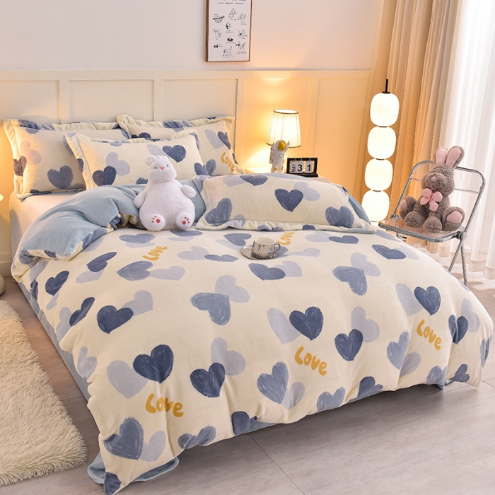 91家纺网 家纺一手货源 找家纺 简一 2024新款牛奶绒四件套 怦然心动