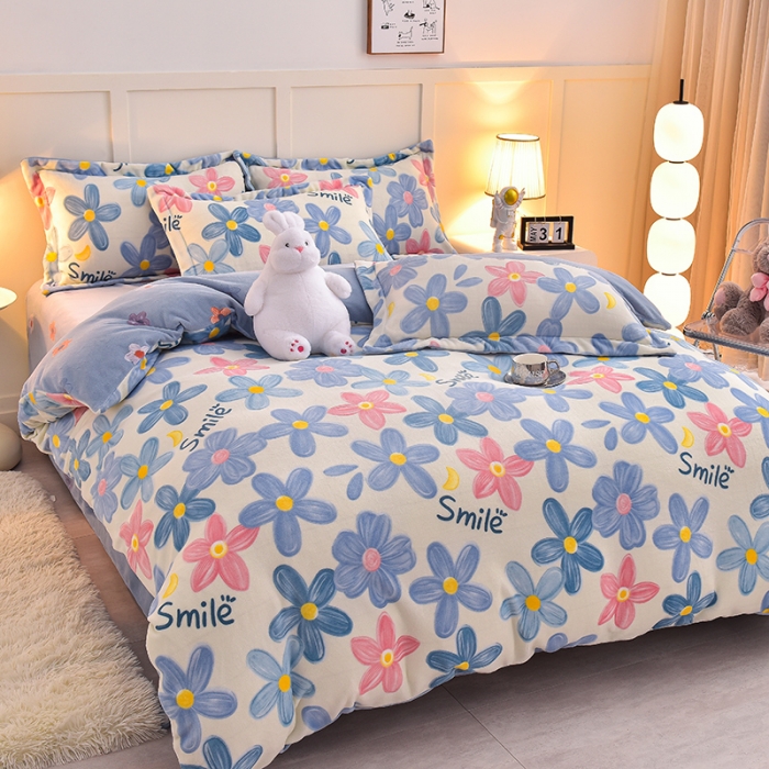 91家纺网 家纺一手货源 找家纺 简一 2024新款牛奶绒四件套 情人恰恰