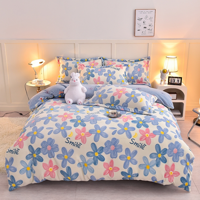 91家纺网 家纺一手货源 找家纺 简一 2024新款牛奶绒四件套 情人恰恰