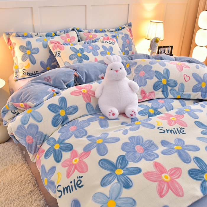 91家纺网 家纺一手货源 找家纺 简一 2024新款牛奶绒四件套 情人恰恰