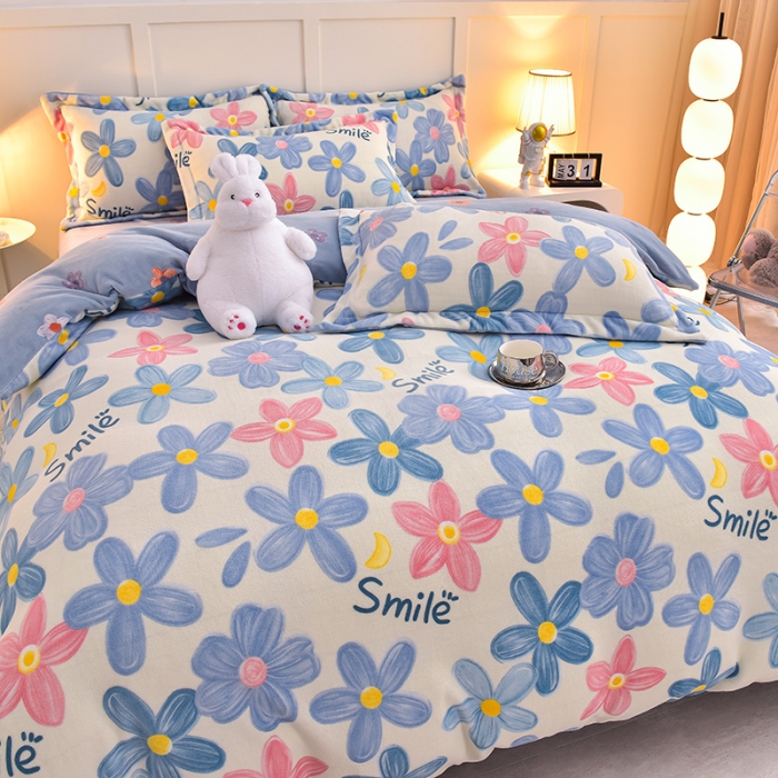 91家纺网 家纺一手货源 找家纺 简一 2024新款牛奶绒四件套 情人恰恰