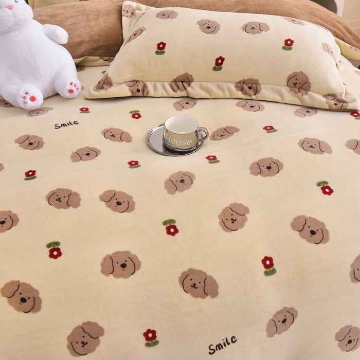 91家纺网 家纺一手货源 找家纺 简一 2024新款牛奶绒四件套 小泰迪