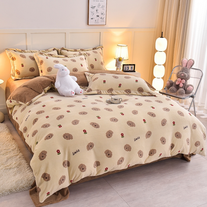 91家纺网 家纺一手货源 找家纺 简一 2024新款牛奶绒四件套 小泰迪