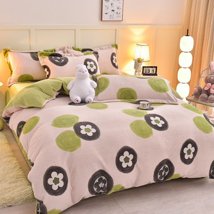 91家纺网 家纺一手货源 找家纺 简一 2024新款牛奶绒四件套 幸运扣