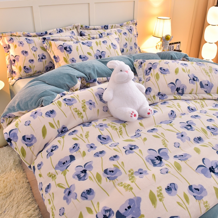 91家纺网 家纺一手货源 找家纺 简一 2024新款牛奶绒四件套 伊甸园紫