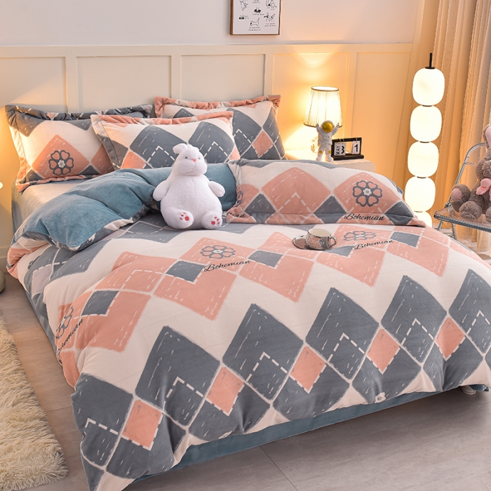 91家纺网 家纺一手货源 找家纺 简一 2024新款牛奶绒四件套 印象派