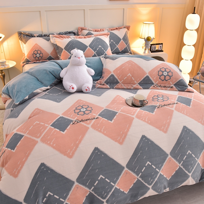 91家纺网 家纺一手货源 找家纺 简一 2024新款牛奶绒四件套 印象派