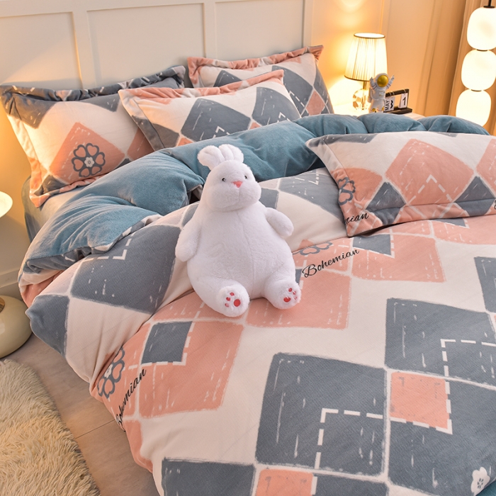 91家纺网 家纺一手货源 找家纺 简一 2024新款牛奶绒四件套 印象派