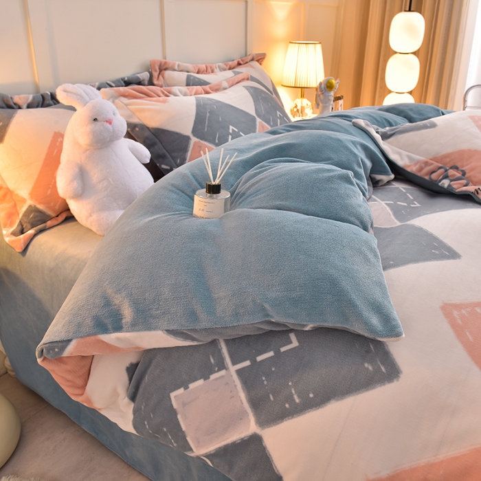 91家纺网 家纺一手货源 找家纺 简一 2024新款牛奶绒四件套 印象派