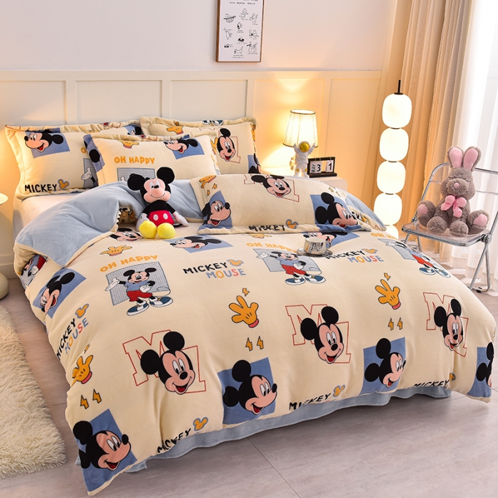 91家纺网 家纺一手货源 找家纺 简一 2024新款牛奶绒四件套 自信米奇