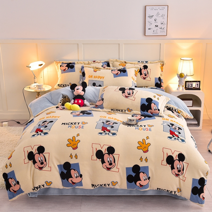 91家纺网 家纺一手货源 找家纺 简一 2024新款牛奶绒四件套 自信米奇