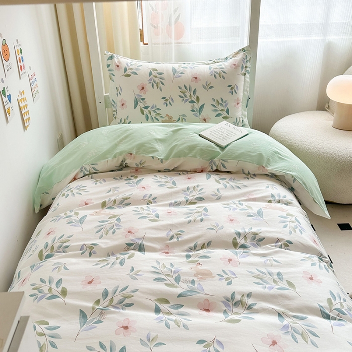 91家纺网 家纺一手货源 找家纺 金鑫汇 2023新款全棉宿舍印花三件套 莫妮卡