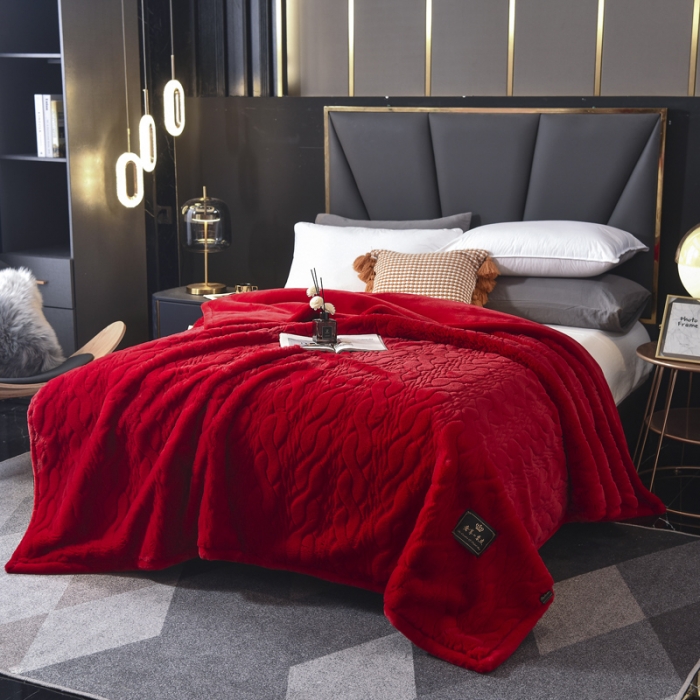 91家纺网 家纺一手货源 找家纺 尚品绵羊 2025新款裘皮毛毯 中国红