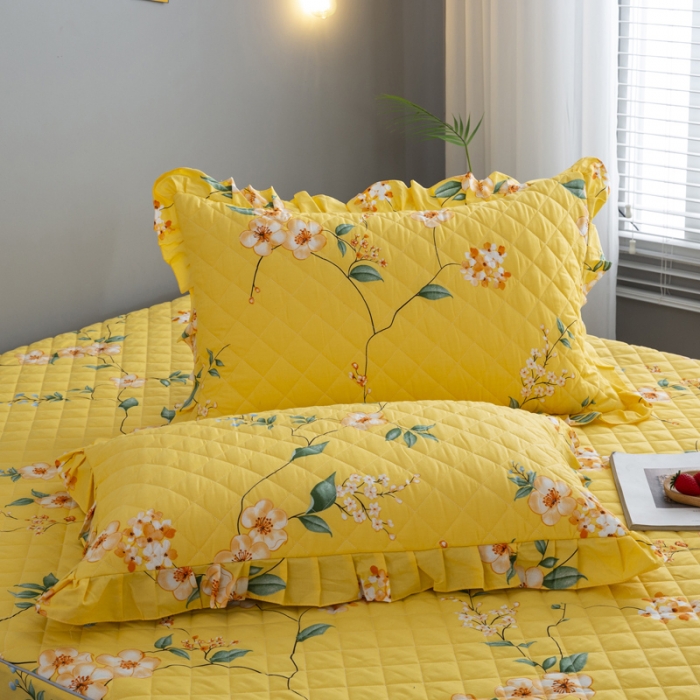 91家纺网 家纺一手货源 找家纺 情煊 2023新款全棉夹棉纯色印花床笠款(可定制尺寸) 静沐花开