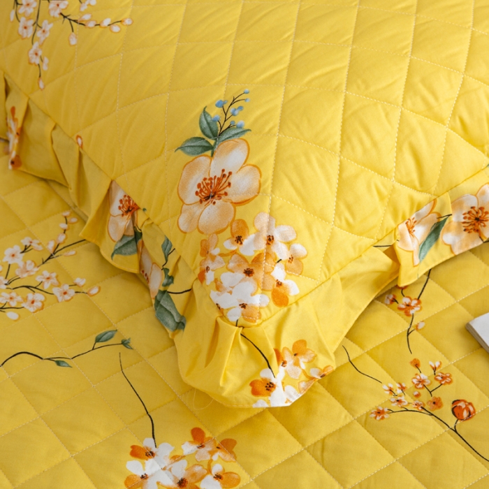 91家纺网 家纺一手货源 找家纺 情煊 2023新款全棉夹棉纯色印花床笠款(可定制尺寸) 静沐花开