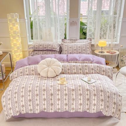 91家纺网 家纺一手货源 找家纺 2024新款12868全棉四件套系列-四件套-娜塔莎-紫