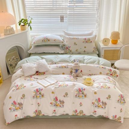 91家纺网 家纺一手货源 找家纺 2024新款12868全棉四件套系列-四件套-田园兔