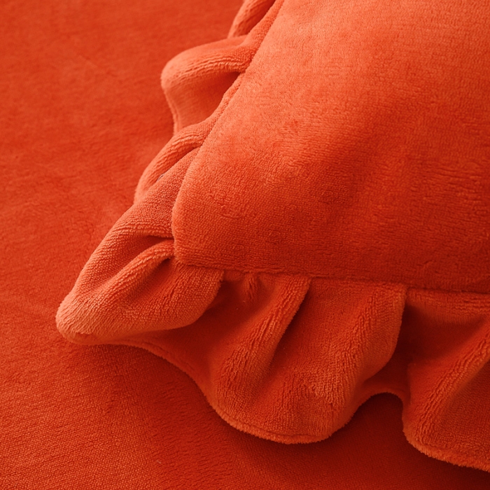 91家纺网 家纺一手货源 找家纺 绣女坊 2024新款韩版花边绣花牛奶绒四件套 橘色