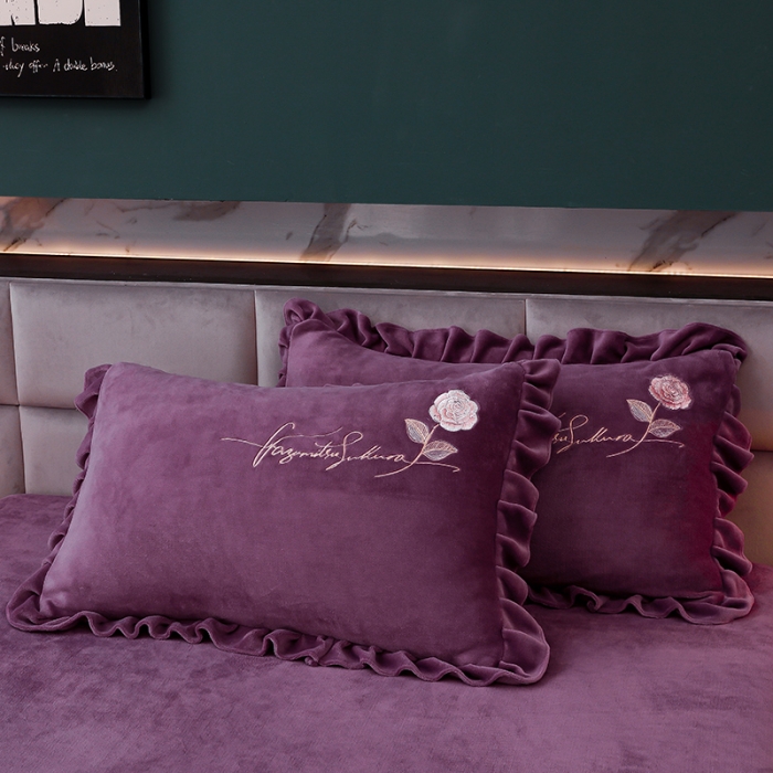 91家纺网 家纺一手货源 找家纺 绣女坊 2024新款韩版花边绣花牛奶绒四件套 紫色