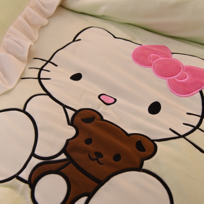 91家纺网 家纺一手货源 找家纺 丝印良品 2024新款高端牛奶绒卡通刺绣牛奶绒四件套 可爱猫-抹茶拼粉