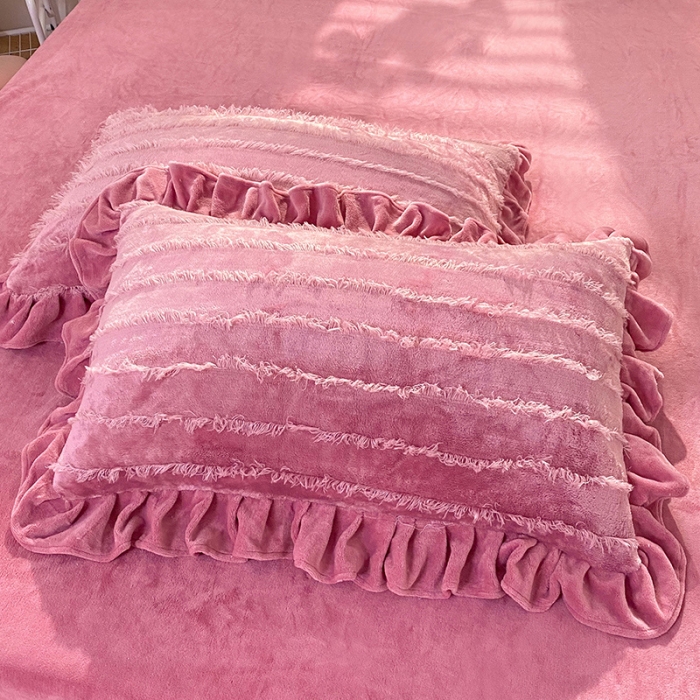 91家纺网 家纺一手货源 找家纺 欧冠 2023新款高端牛奶绒提花四件套 豆沙红