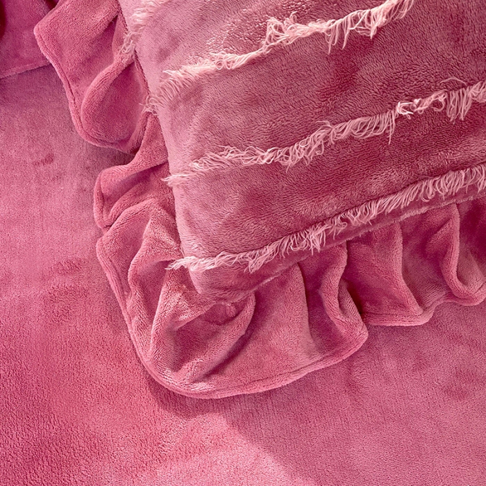 91家纺网 家纺一手货源 找家纺 欧冠 2023新款高端牛奶绒提花四件套 豆沙红