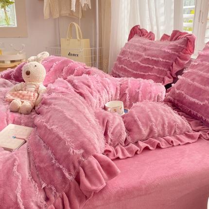 欧冠 2023新款高端牛奶绒提花四件套 豆沙红