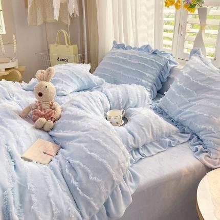 丝印良品 2023新款高端牛奶绒提花四件套 静谧蓝