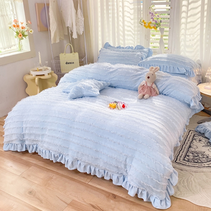 91家纺网 家纺一手货源 找家纺 欧冠 2023新款高端牛奶绒提花四件套 静谧蓝