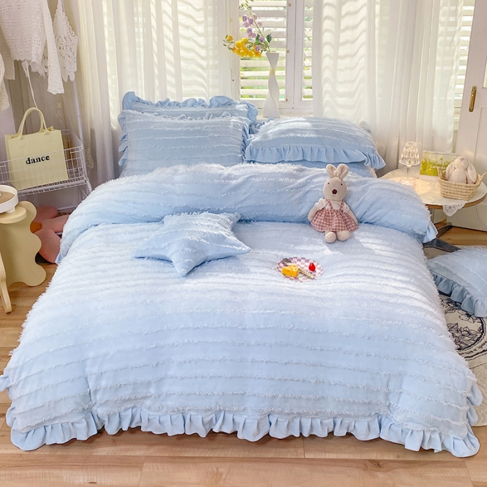 91家纺网 家纺一手货源 找家纺 欧冠 2023新款高端牛奶绒提花四件套 静谧蓝